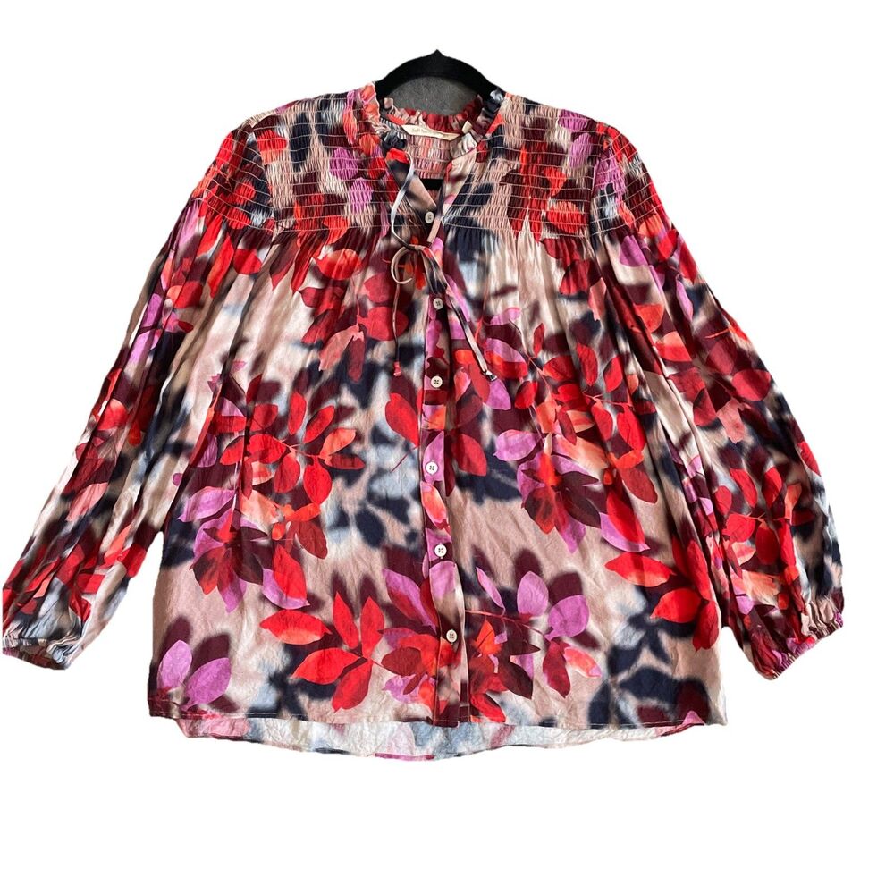Soft Surroundings Floral Celandine Peasant Blouse Women’s Size L Boho
